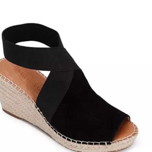 gentle souls Shoes - Gentle Souls Black Wedge Espadrilles with Elastic Slingback